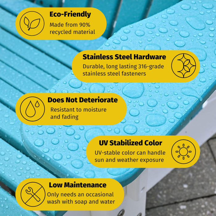 LuxCraft Poly Tete-a-Tete Patio Table and Counter Height Balcony Chairs with Umbrella Hole, Weatherproof Outdoor Patio Furniture Set for Outside - Amish Made in USA (Aruba Blue & White)