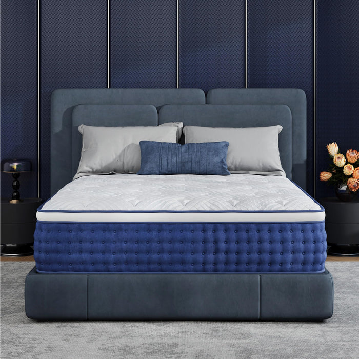 Queen Mattress, 12 Inch Queen Size Hybrid Mattresses in a Box, Medium Feel Foam and Individual Pocket Springs, Fiberglass Free Bed Mattress, Extra Edge Support, Pressure Relief, CertiPUR-US, Blue
