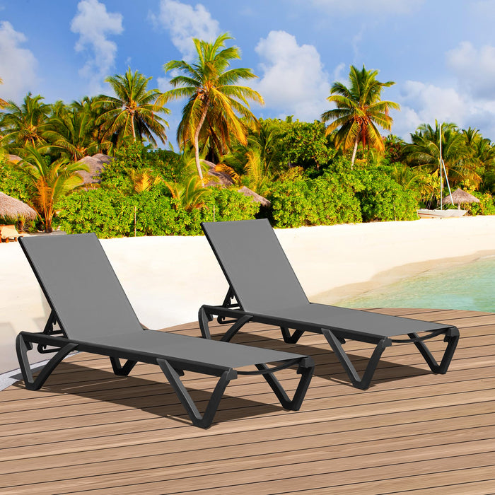 Domi Pool Lounge Chairs Set of 2, Aluminum Adjustable Outdoor Chaise Lounge with Wheels, All Weather Outdoor Lounge Chair for Deck Lawn Patio Backyard, Textilene - Gray