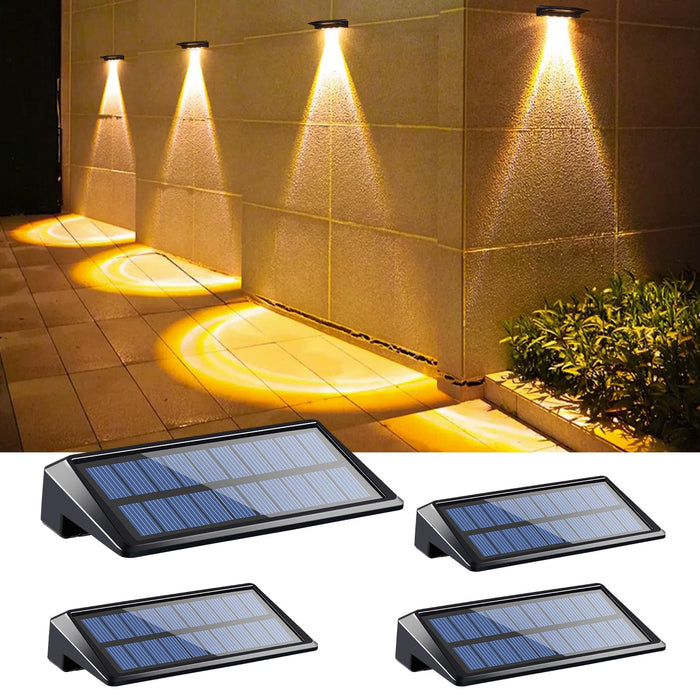 LUHLEE High Bright Solar Fence Lights, 4 Pack Wall Lights Outdoor， IP65 Waterproof Fence Solar Lights Outdoor for Backyard,Wall,Deck,Gutter,Porch,Step (Warm White 4 Pack)
