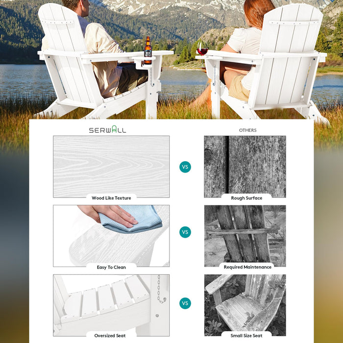 SERWALL Outdoor Adirondack Chair Set of 4 with Cup Holders,Foldable,White
