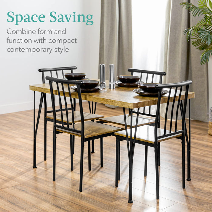 Best Choice Products 5-Piece Metal and Wood Indoor Modern Rectangular Dining Table Furniture Set for Kitchen, Dining Room, Dinette, Breakfast Nook w/ 4 Chairs - Brown