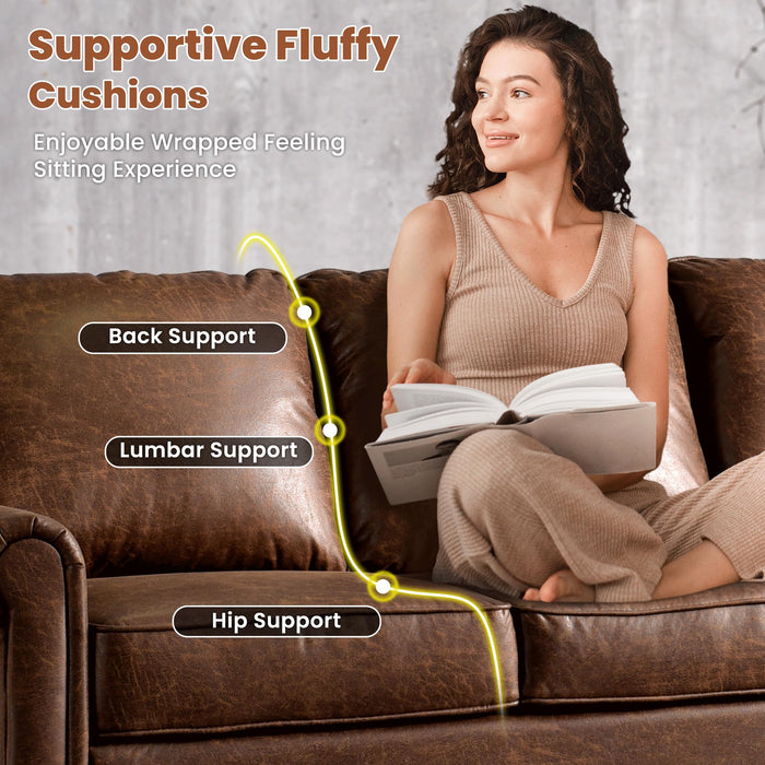 ovios 73.6" Sofa Couch, Mid Century Modern Sofas Couches with Comfy Cushions, 3-Seater Faux Leather Deep Seat Small Sofa for Living Room Bedroom Office, Dark Brown