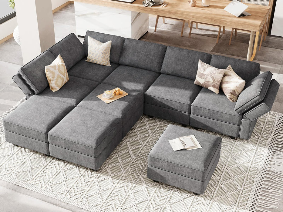 Belffin Modular Sectional Sleeper Sofa Couch with Storage Ottoman Convertible Sectional Couches for Living Room Terry Reversible Chaise. Dark Grey Sofa