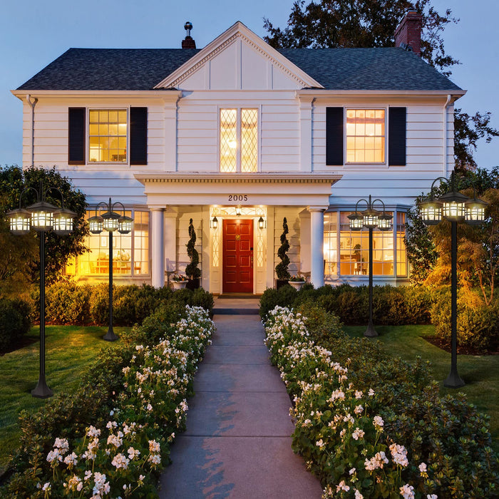 76" Classic Black Solar Lamp Post Lights - 3-Head Waterproof Outdoor Street Lights, Pole Light Decorative Lamp for Backyard, Garden, Driveway, Lawn (LED Bulbs Included)