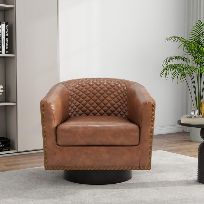 DREAMSIDEA Swivel Barrel Accent Chair, Comfy Modern Upholstered Round Faux Leather Arm Chair for Living Room, Bedroom（Brown, Set of 2