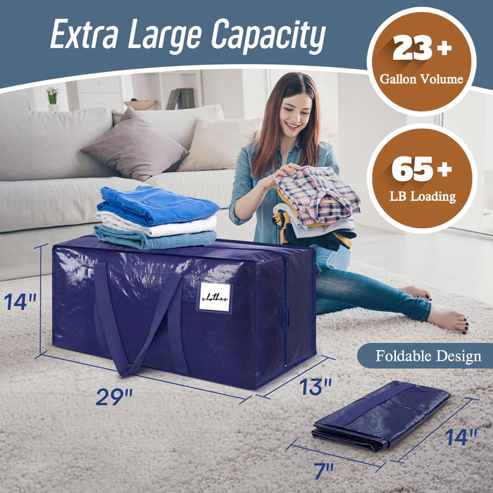 6 Pack Extra Heavy Duty Large Moving Bags with Strong Zipper, Dark Blue