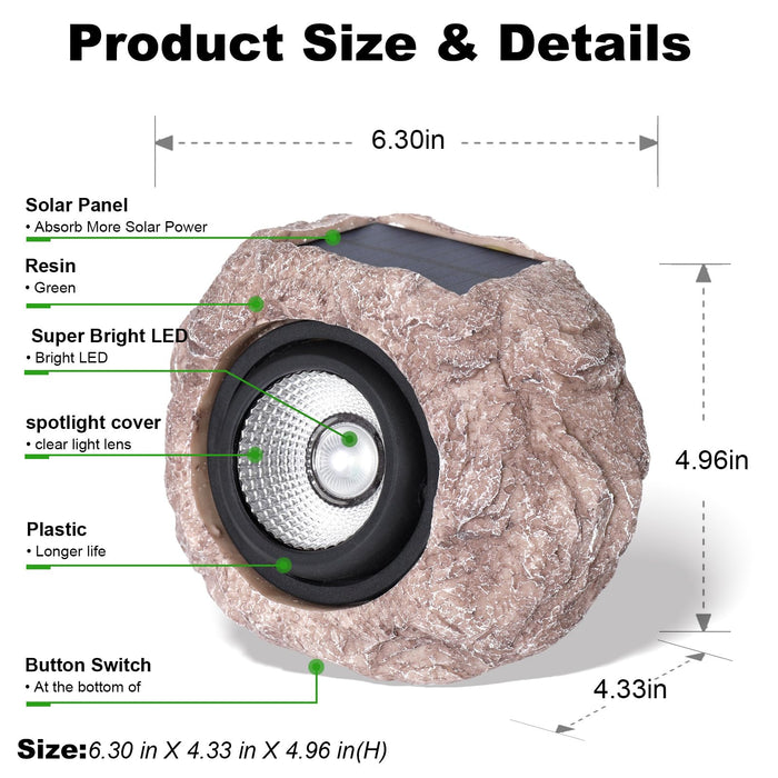 Cloud sakura Outdoor Solar Rock Light, Waterproof LED Solar Spotlight, Garden Landscape Lights, Decorative Garden Rock Lights for Paths, Sidewalks, Patio and Landscaping - 2 Pack