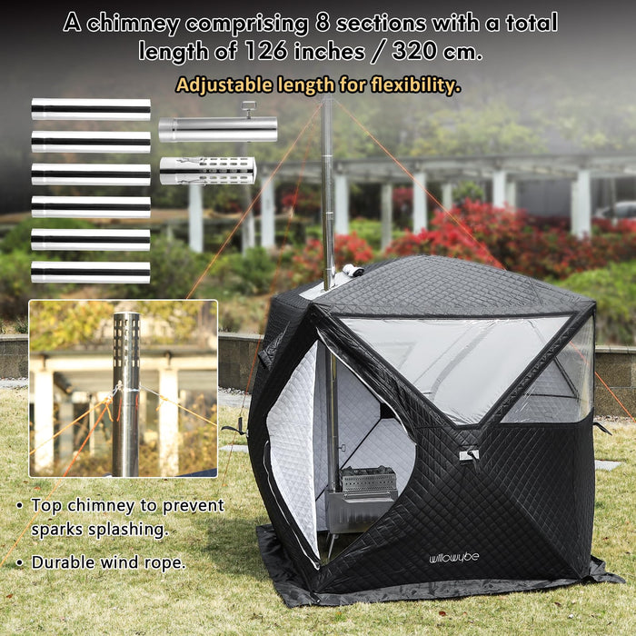 WILLOWYBE Portable Outdoor Sauna Set with Sauna Tent, Sauna Wood Stove for Dry Sauna, Cooking for Family and Friends