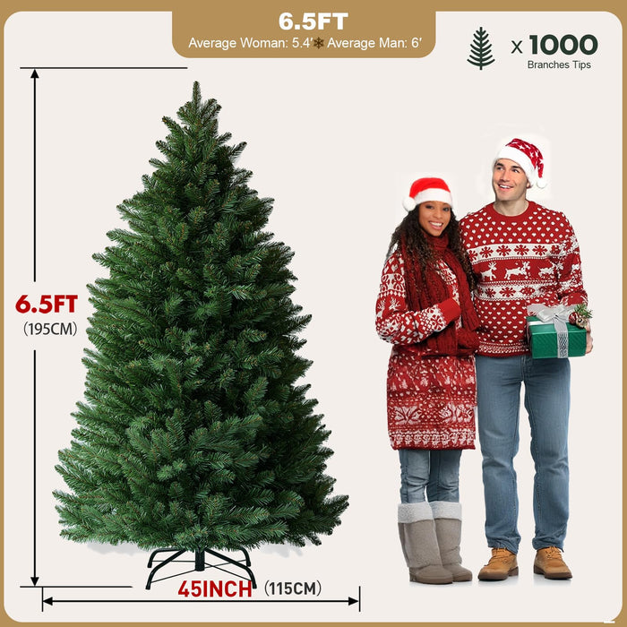 6.5ft Christmas Tree Artificial Xmas Tree with 1000 Branch Tip, 1 Minute Christmas Tree Party Decorations for Home, Foldable Stand, Easy Assembly