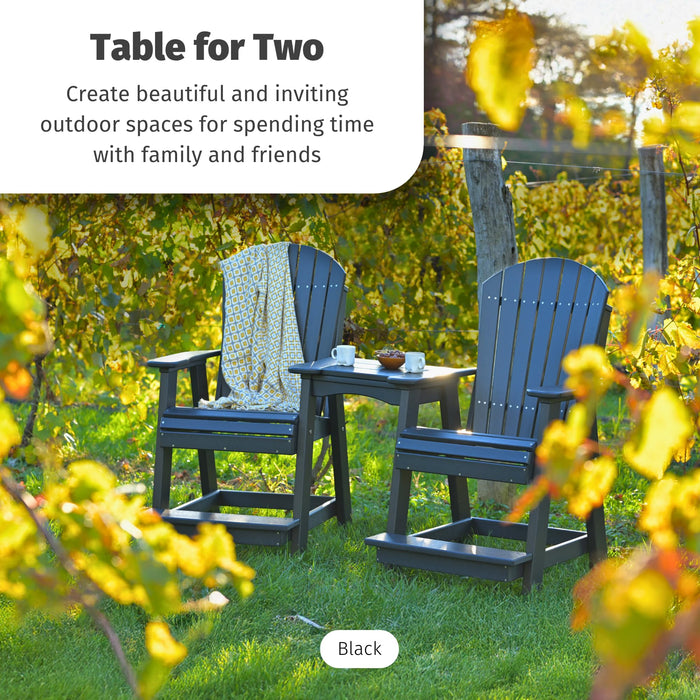 LuxCraft Poly Tete-a-Tete Patio Table and Counter Height Balcony Chairs with Umbrella Hole, Weatherproof Outdoor Patio Furniture Set for Outside - Amish Made in USA (Aruba Blue & White)