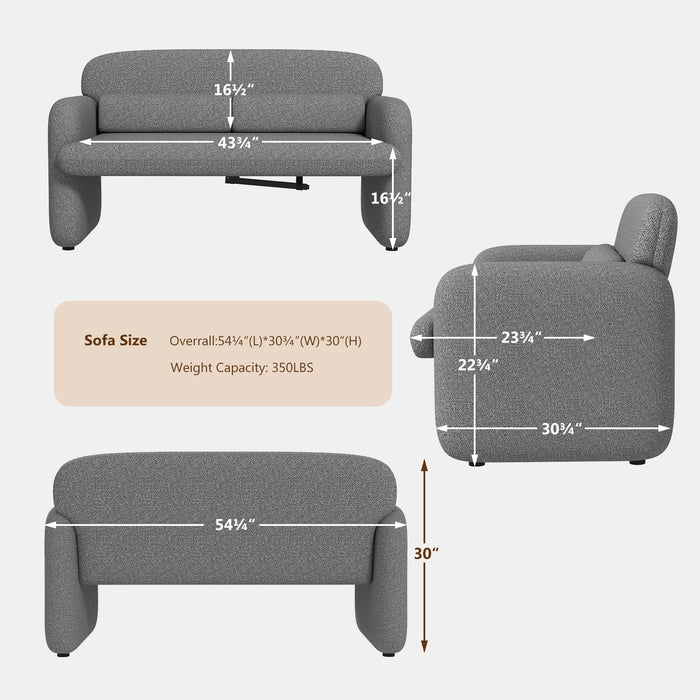 Furnimart Modern Loveseat Sofa, 54" 2-Seater Boucle Sofa, Comfy Upholstered Minimalist Couch, Small Couches for Small Spaces, Apartment, Office, Living Room, Bedroom, Dorm, Chenille Grey