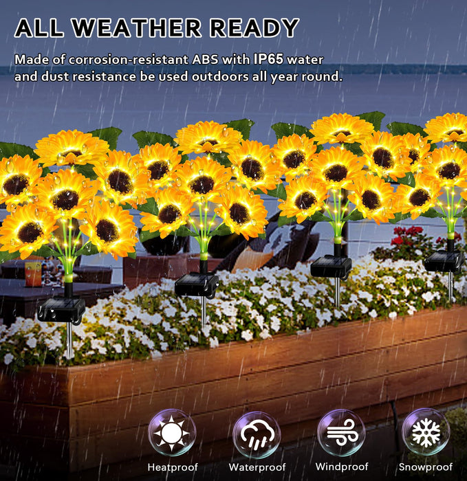 Solar Lights Outdoor Garden Decor,4 Pack with 24 Sunflower Lights,Solar Flowers Lights Waterproof,Birthday Gifts for Mom Women Grandma,Outside Decorative Stakes Light for Landscape Yard Patio Lawn
