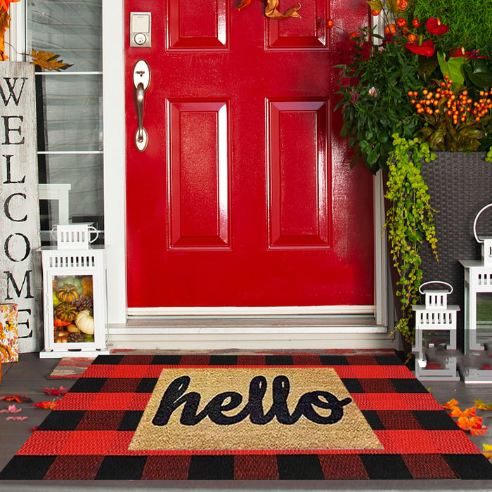 SEEKSEE Cotton Buffalo Plaid Rug 27.5"x43" Black and Red Checked Rug Washable Doormats Indoor Outdoor Rugs for Layered Front Door Mats, Porch, Kitchen, Farmhouse, Entryway