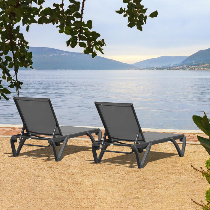Domi Pool Lounge Chairs Set of 2, Aluminum Adjustable Outdoor Chaise Lounge with Wheels, All Weather Outdoor Lounge Chair for Deck Lawn Patio Backyard, Textilene - Gray