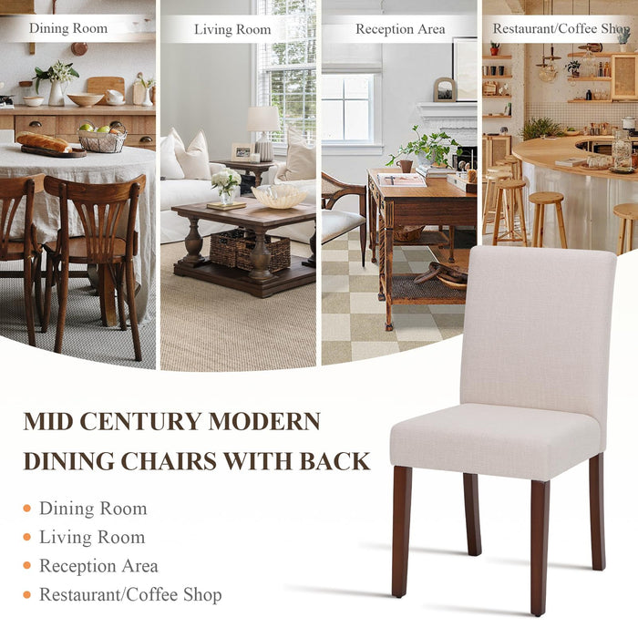 Upholstered Parsons Dining Chairs Set of 6, Modern Dining Room Chairs with Back, Fabric Kitchen Side Chairs with Wood Legs for Dinner Farmhouse Restaurant, Beige