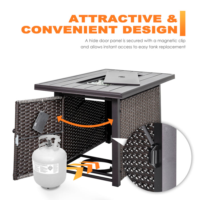 Nuu Garden 43 Inch Propane Fire Pit Table, CSA Certified 50,000 BTU Outdoor Patio Propane Fire Pit Table with 7 lbs Glass Stone & Removable Lid, Aluminum Tabletop, Water-Proof Oxford Cover, Brown