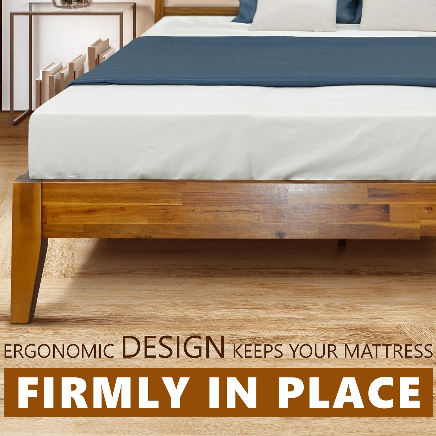 Acacia Emery Bed Frame with Headboard Solid Wood Platform Bed, King Si