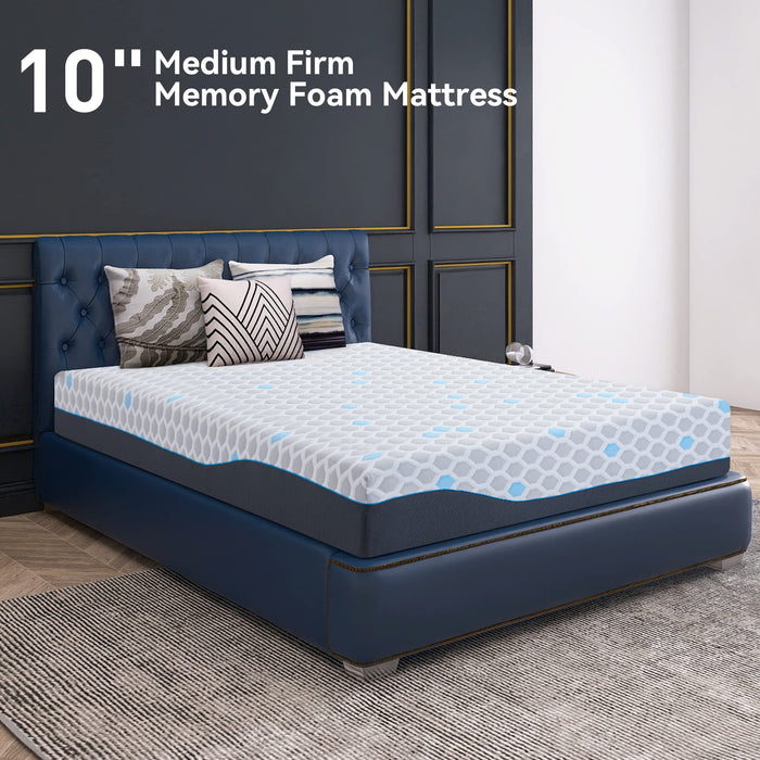Hcore 10 Inch Queen Size Mattress,Bamboo Charcoal Infused Memory Foam Mattress with Removable Cover,Compressed in a Box,Medium Firm,CertiPUR-US Certified,Made in USA