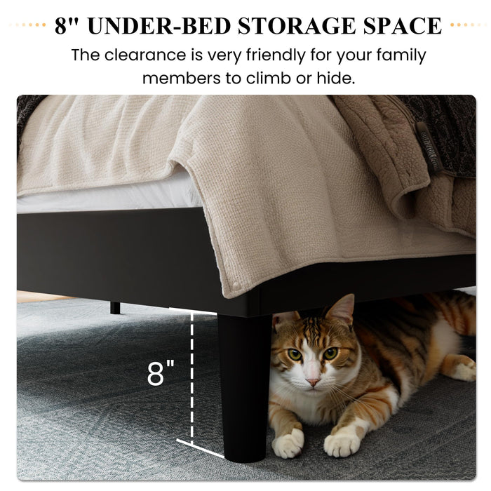 SHA CERLIN Queen Size Velvet Bed Frame with Vertical Channel Tufted Wingback Headboard, Upholstered Platform Bed with Wood Slats, No Box Spring Needed, Easy Assembly, Black