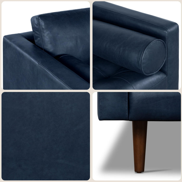 Poly & Bark Napa Leather Couch - 88.5-Inch Office Sofa with 2 Bolsters - Full-Grain Leather Sofa for Living Room with Feather-Down Topper - Living Room Couch - Vintage Italian Leather in Midnight Blue