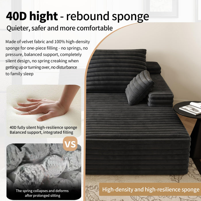 80” Oversized Double Lounge Chaise,Cloud Plush Sofa Bed,Upholstered Boneless Cloud Sofa Deep Seat,No Assembly Required,Modern Corduroy Sleeper Loveseat Chair for Living Room Bedroom Reading,Black