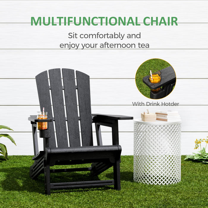 FONTOI Adirondack Chairs Set of 2, Plastic Patio Chair with Cup Holder, Outdoor Funiture for Backyard Garden Lawn Beach, 400 LBS Capacity, Black