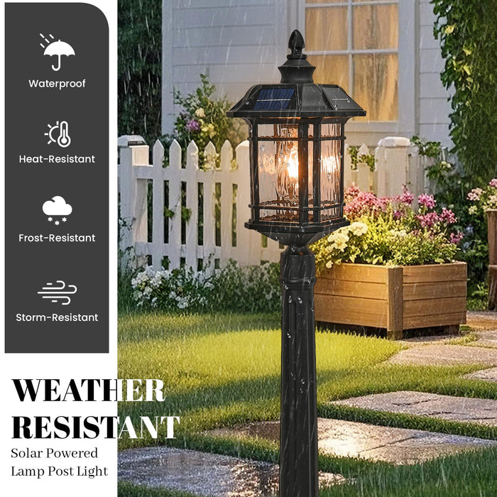 NAXTTII Solar Post Light with Water Ripple Glass Dusk to Dawn Outdoor Post Lights Hard Wired Waterproof 18.3 Inch Large Aluminum Lamp Post Outdoor Lighting Include Remote Control and LED Bulb