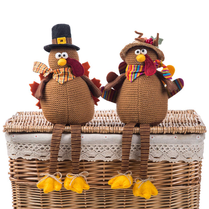 Ogrmar 2 Pack Stuffed Turkey Couple Doll Thanksgiving Table Decoration