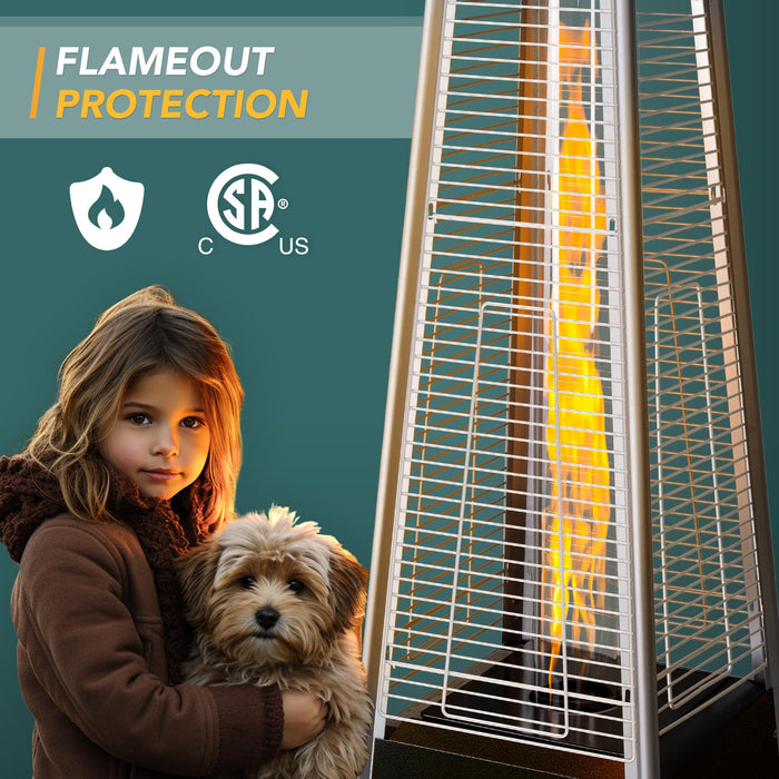 Pamapic 89" 48,000 BTU Pyramid Patio Heater Outdoor, Propane Flame Tower with Quartz Glass Tube, Outdoor Heaters with Wheels & Cover for Deck, Porch, Backyard, Garden, Hammered Bronze