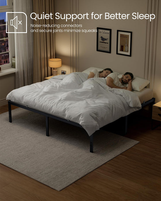 VASAGLE King Metal Bed Frame 18 Inches Tall, 1100 lb Weight Capacity, No Box Spring Needed, with Under-Bed Storage, Easy Setup, Heavy-Duty Platform Bed, Mattress Retainers, Matte Black URMB674BD02S