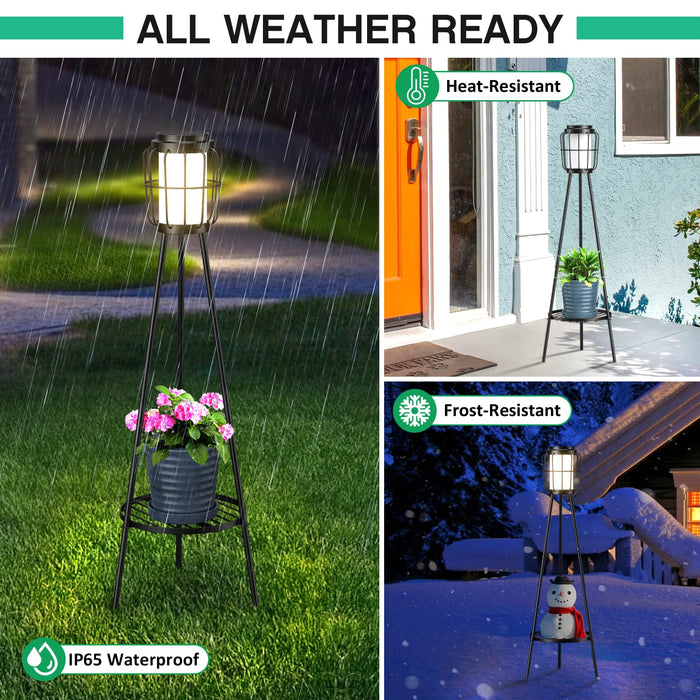 VISFLAIR 2 Pack Solar Lights with Plant Stand, Outdoor Floor Lamps, Waterproof Solar Powered Floor Lamps for Patio Deck Porch Yard Garden Decor