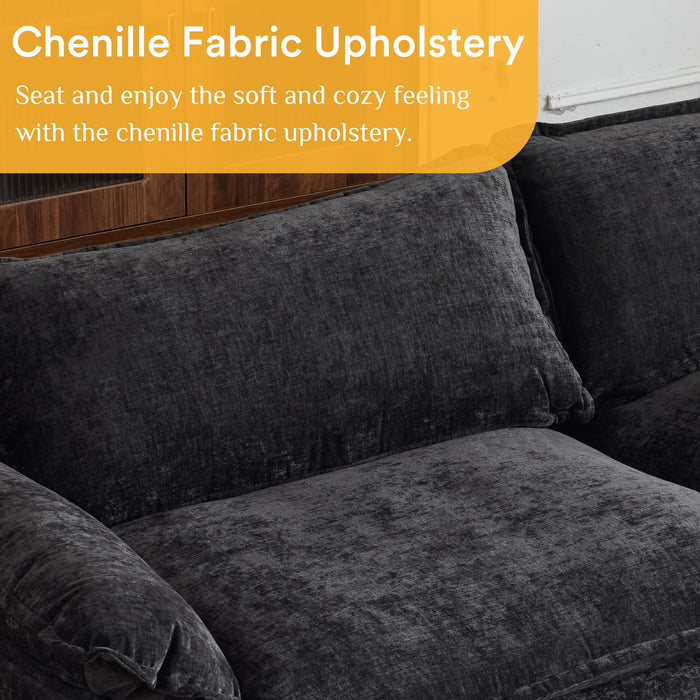 Karl home Sectional Sofa Modular Deep Seat Sofa Couch with Ottoman, Chenille Sofa Sleeper Comfy Upholstered Furniture for Living Room, Apartment, Studio, Office, (3-Seat & 1-Ottoman, Black)