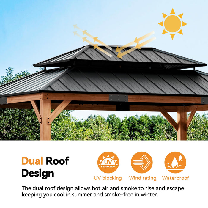 Modern Shade Wood Gazebo 12x16 with Double Galvanized Steel Roof