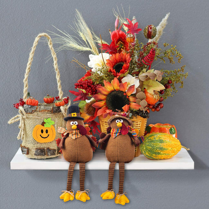 Ogrmar 2 Pack Stuffed Turkey Couple Doll Thanksgiving Table Decoration