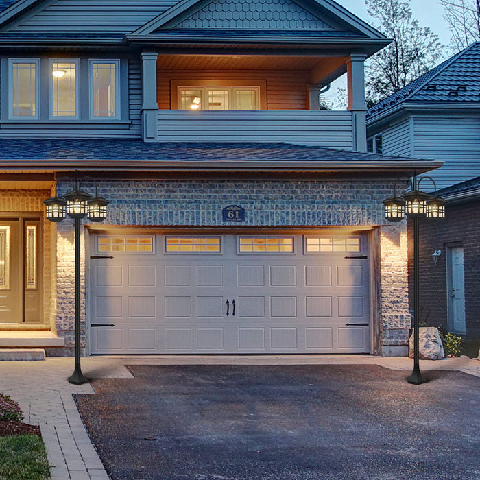 76" Classic Black Solar Lamp Post Lights - 3-Head Waterproof Outdoor Street Lights, Pole Light Decorative Lamp for Backyard, Garden, Driveway, Lawn (LED Bulbs Included)