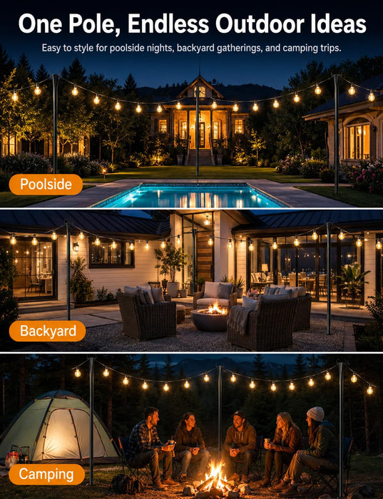 4 Pack String Light Poles for Outside, Adjustable Metal Patio Light Poles