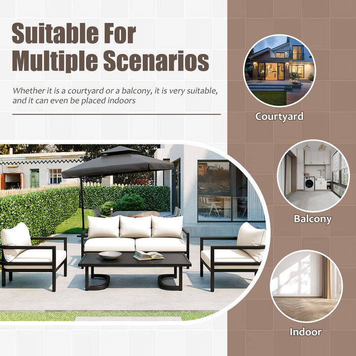 VnndeNest Patio Furniture Set, 4-Piece High Back Outdoor Sofa Set, All-Weather Metal Outdoor Sectional Sofa with Coffee Table & 2 Single Chairs, Modern Furniture Set for Yard, Balcony, Garden, Beige