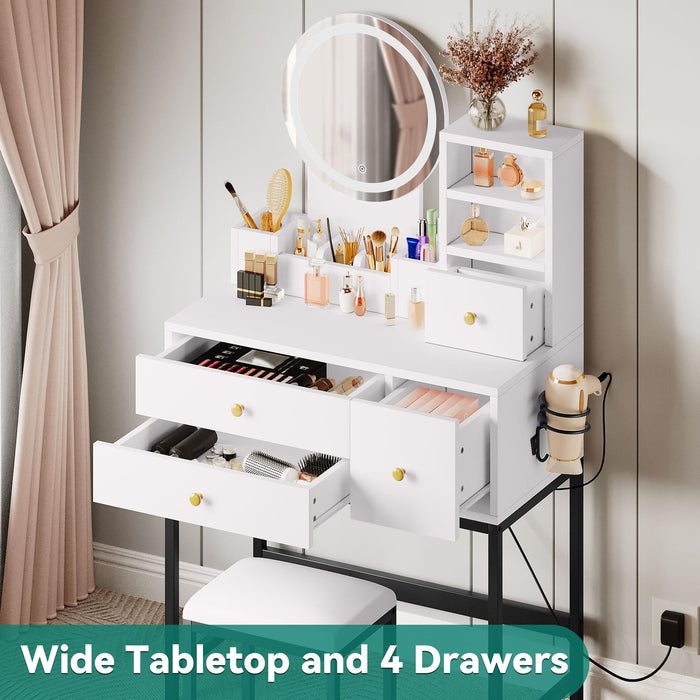 YITAHOME Makeup Vanity Desk with Mirror and Lights, Small Vanity Makeup Table for Bedroom with Lots Storage, 3 Lighting Modes, White