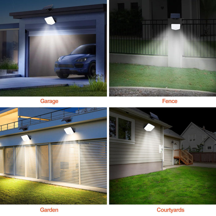 JumJam Solar Lights Outdoor, 180°Beam Angle Cool White Security Lights,Solar Powered Motion Sensor Lights Outside with Remote Control, Waterproof Flood Light for Wall, Porch, Patio,Yard,Garage,2 Pack