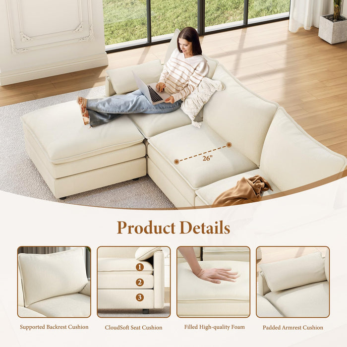 Vesgantti 108" Modular Sectional Sofa, Comfy Cloud Couch with Movable Ottoman Deep Seat Chenille L Shaped Modular Sofa, Sectional Couches for Living Room, Bedroom and Apartment, Beige