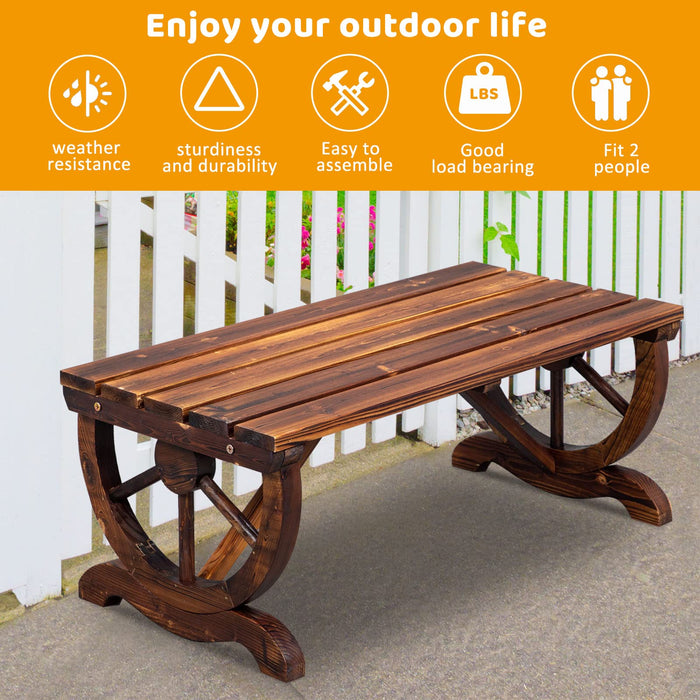 Outvita Wooden Garden Bench, Outdoor Rustic Wagon Wheel Bench