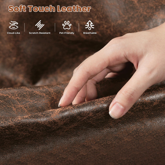 ovios 73.6" Sofa Couch, Mid Century Modern Sofas Couches with Comfy Cushions, 3-Seater Faux Leather Deep Seat Small Sofa for Living Room Bedroom Office, Dark Brown