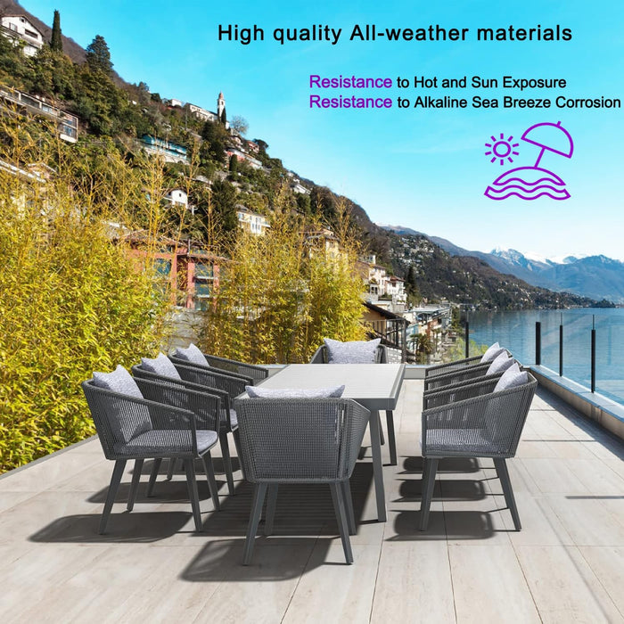 Astomi 9 Pieces Outdoor Patio Dining Set, Rattan Patio Table and Chairs for 8, Patio Wicker Furniture Set with Cushion for Backyard, Balcony, Garden