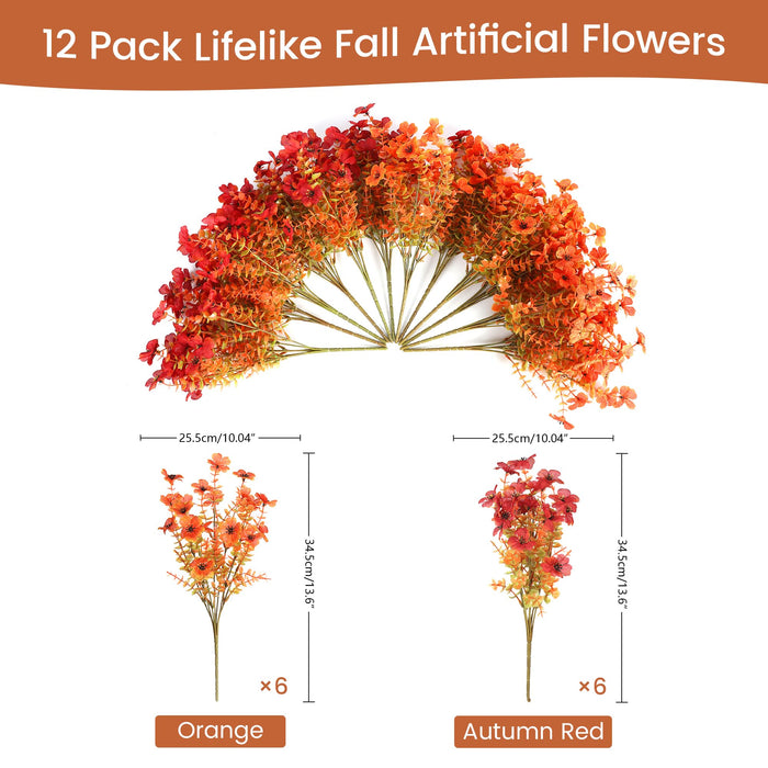 Artificial Fall Flowers for Decoration Fake Flowers Outdoor Artificial Plants, 12 Bundles Faux Mums Autumn Plastic Flower UV Resistant for Porch Patio Home Yard Garden Window Box Pot Planters