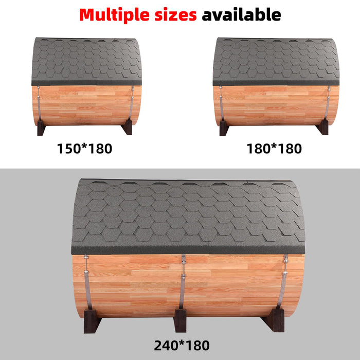 Benovo Customize Outdoor Barrel Sauna with Porch,Wood Burning Stove or Electric Stove,4-8 Person DIY Wooden Sauna Kit