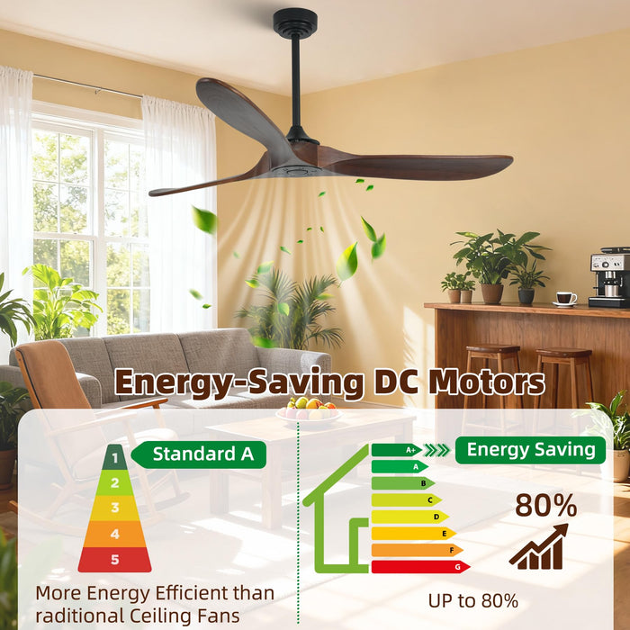 Homlit Outdoor Ceiling Fan Without Light, 60 Inch Smart Ceiling Fan with Remote & Voice Control for Alexa/Google, 3-Blade Wood Fan, Quiet DC Motor, 6 Speeds for Patio, Porch, Farmhouse, Dark Walnut
