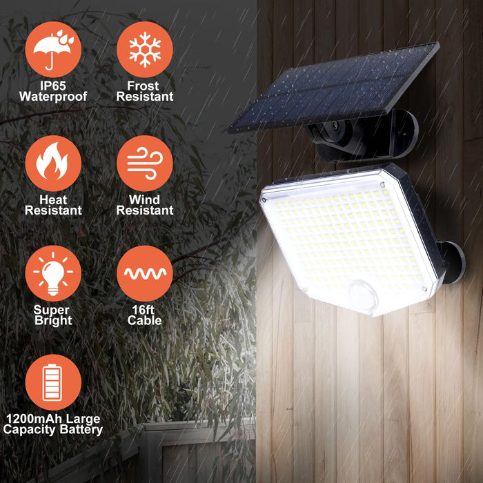 JumJam Solar Lights Outdoor, 180°Beam Angle Cool White Security Lights,Solar Powered Motion Sensor Lights Outside with Remote Control, Waterproof Flood Light for Wall, Porch, Patio,Yard,Garage,2 Pack