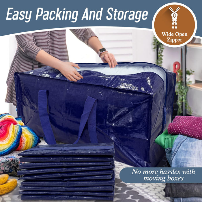 6 Pack Extra Heavy Duty Large Moving Bags with Strong Zipper, Dark Blue