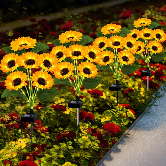 Solar Lights Outdoor Garden Decor,4 Pack with 24 Sunflower Lights,Solar Flowers Lights Waterproof,Birthday Gifts for Mom Women Grandma,Outside Decorative Stakes Light for Landscape Yard Patio Lawn